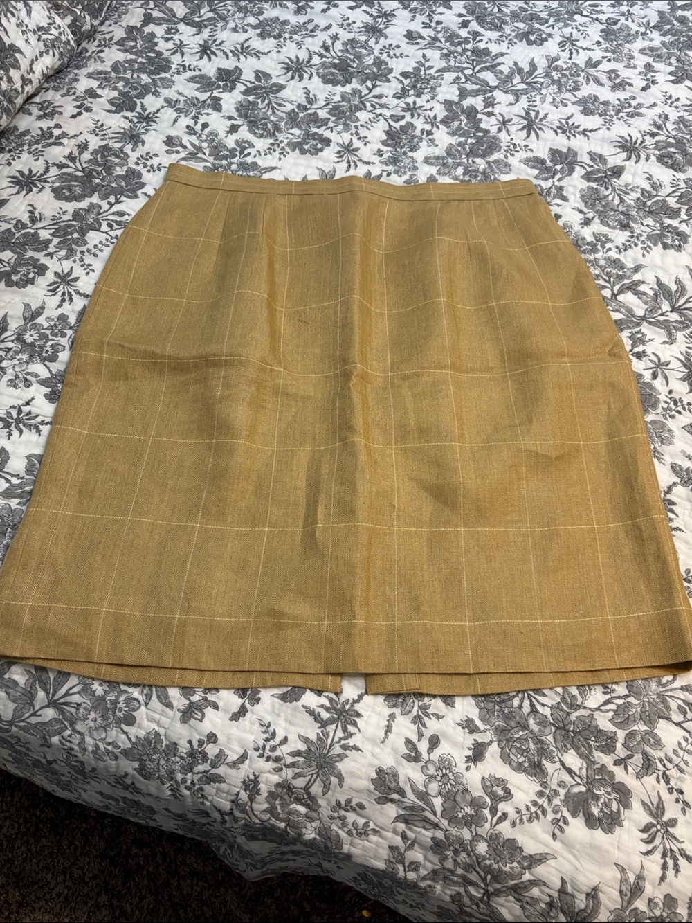 Talbots vintage 100% linen Mustard Windowpane Pencil Skirt